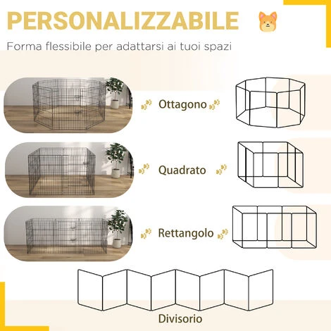 PawHut Recinto Per Cani Gatti Cuccioli Roditori Recinzione Rete Gabbia 8 Pezzi 76 X 61cm Nero 6 PawHut Recinto Per Cani Gatti Cuccioli Roditori Recinzione Rete Gabbia 8 Pezzi 76 X 61cm Nero - immagine 4