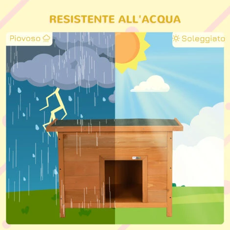 PawHut Cuccia Per Cani Impermeabile Da Esterno In Legno Di Abete, 82x58x58cm 6 PawHut Cuccia Per Cani Impermeabile Da Esterno In Legno Di Abete, 82x58x58cm - immagine 4