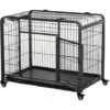 PawHut Kennel Per Cani Pieghevole Porta Con Blocco 4 Ruote Fondo Rimovibile