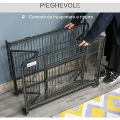 PawHut Kennel Per Cani Pieghevole Porta Con Blocco 4 Ruote Fondo Rimovibile -Cibi per cani in Italia 28946445 4