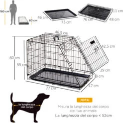 PawHut Trasportino Per Cani In Metallo E PP Per Auto Con Maniglia Nero -Cibi per cani in Italia 29040463 3