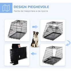 PawHut Trasportino Per Cani In Metallo E PP Per Auto Con Maniglia Nero -Cibi per cani in Italia 29040463 5