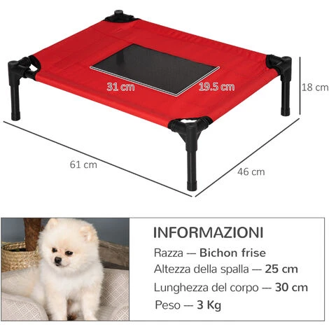 PawHut Cuccia Estiva Brandina Per Cani Fino A 11kg Da Esterno E Da Interno Rossa 5 PawHut Cuccia Estiva Brandina Per Cani Fino A 11kg Da Esterno E Da Interno Rossa - immagine 3
