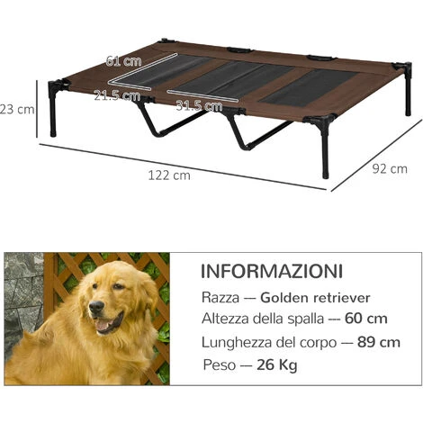 PawHut Brandina Lettino Per Cani Pieghevole In Metallo E Tessuto Oxford Con Sacca Di Trasporto, 122x92x23cm, Marrone E Nero 5 PawHut Brandina Lettino Per Cani Pieghevole In Metallo E Tessuto Oxford Con Sacca Di Trasporto, 122x92x23cm, Marrone E Nero - immagine 3
