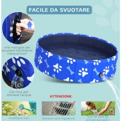 PawHut Piscina Rigida Per Cani Taglia Piccola 25kg In Plastica Dura E Antiscivolo Per Giardino O Interni, Blu Φ80x20cm -Cibi per cani in Italia 30503993 5