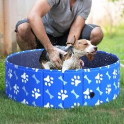 PawHut Piscina Rigida Per Cani Taglia Piccola 35kg In Plastica Dura E Antiscivolo Per Giardino O Interni, Blu Φ100x30cm -Cibi per cani in Italia 30504028 2