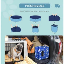 PawHut Piscina Rigida Per Cani Taglia Piccola 35kg In Plastica Dura E Antiscivolo Per Giardino O Interni, Blu Φ100x30cm -Cibi per cani in Italia 30504028 4