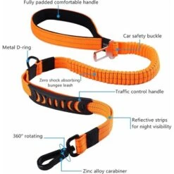 Guinzaglio Forte Per Cani Con Manico Imbottito Corda Antiscivolo Guinzaglio Elastico Da Addestramento Per Cani Di Taglia Media E Grande Guinzaglio A Trazione Forte (110CM-150CM, Arancione) -Cibi per cani in Italia 30854526 2