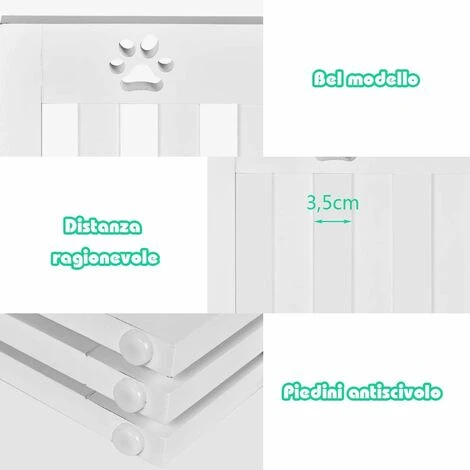 Cancello Di Legno Per Animali Domestici, Cancello Pieghevole Per Cani Con Cerniere Fessibili A 360° E 3 Pannelli, Cancello 60 Cm Da Interno Per Casa Scale E Porta D’Ingresso, Bianco 4 Cancello Di Legno Per Animali Domestici, Cancello Pieghevole Per Cani Con Cerniere Fessibili A 360° E 3 Pannelli, Cancello 60 Cm Da Interno Per Casa Scale E Porta D’Ingresso, Bianco - immagine 2