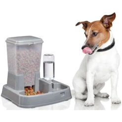 Relaxdays Distributore Automatico Di Acqua & Cibo, 2 In 1, Per Cani & Gatti, Bottiglia, 4 L, Plastica, Grigio Scuro -Cibi per cani in Italia 31794906 3