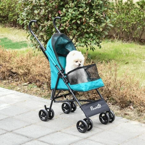PawHut Passeggino Per Cani Piccoli Pieghevole, Ruote Con Freno In EVA E Guinzaglio Di Sicurezza Verde 4 PawHut Passeggino Per Cani Piccoli Pieghevole, Ruote Con Freno In EVA E Guinzaglio Di Sicurezza Verde - immagine 2