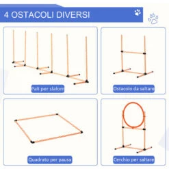 PawHut Set Agility Dog Per Addestramento Cani Con Slalom, Ostacoli Regolabili, Fischietto E Sacca Di Trasporto -Cibi per cani in Italia 33205023 4
