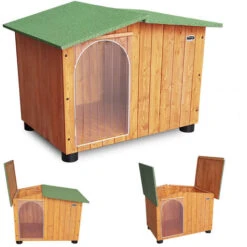 Cuccia In Legno Per Cani Da Esterno Rinforzata Mod. Oasi Verde MADE IN ITALY BB - Barboncino Senza TENDINA 72x60xH53