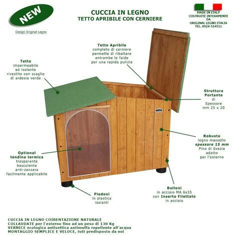 Cuccia In Legno Per Cani Da Esterno Rinforzata Mod. Oasi Verde MADE IN ITALY BB - Barboncino Senza TENDINA 72x60xH53 5 Cuccia In Legno Per Cani Da Esterno Rinforzata Mod. Oasi Verde MADE IN ITALY BB - Barboncino Senza TENDINA 72x60xH53 - immagine 3