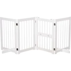 PawHut Cancelletto Di Sicurezza Pieghevole Per Cani E Bambini In Legno Di Pino Bianco, 215x75cm