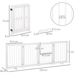 PawHut Cancelletto Di Sicurezza Pieghevole Per Cani E Bambini In Legno Di Pino Bianco, 215x75cm -Cibi per cani in Italia 34130640 3