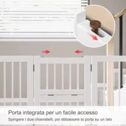 PawHut Cancelletto Di Sicurezza Pieghevole Per Cani E Bambini In Legno Di Pino Bianco, 215x75cm -Cibi per cani in Italia 34130640 4