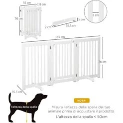 PawHut Cancellino Per Cani Pieghevole A 3 Pannelli, Porta Centrale Con Blocco, Struttura In MDF, 155x76cm Bianco -Cibi per cani in Italia 34130710 3