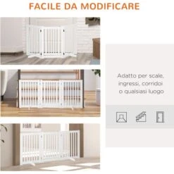 PawHut Cancellino Per Cani Pieghevole A 3 Pannelli, Porta Centrale Con Blocco, Struttura In MDF, 155x76cm Bianco -Cibi per cani in Italia 34130710 4