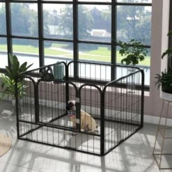 PawHut Recinto Per Cani Pieghevole Per Interno Ed Esterno, Porta Con Catenaccio E Picchetti Di Fissaggio, 82x82x60cm Grigio Scuro -Cibi per cani in Italia 34133459 2