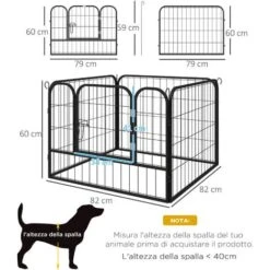 PawHut Recinto Per Cani Pieghevole Per Interno Ed Esterno, Porta Con Catenaccio E Picchetti Di Fissaggio, 82x82x60cm Grigio Scuro -Cibi per cani in Italia 34133459 3
