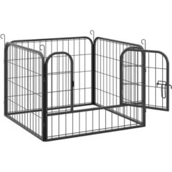 PawHut Recinto Per Cani Pieghevole Per Interno Ed Esterno, Porta Con Catenaccio E Picchetti Di Fissaggio, 82x82x60cm Grigio Scuro -Cibi per cani in Italia 34133459 4