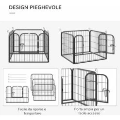 PawHut Recinto Per Cani Pieghevole Per Interno Ed Esterno, Porta Con Catenaccio E Picchetti Di Fissaggio, 82x82x60cm Grigio Scuro -Cibi per cani in Italia 34133459 5