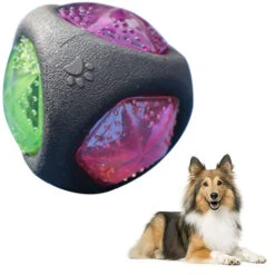 Palla Giocattolo Per Cani Con Luce LED E Squeaker, Palline Per Cani, Giocattolo Per Cani, Palla Da Gioco Per Cani, Bagliore In Colori Cangianti, Realizzata In Gomma Termoplastica