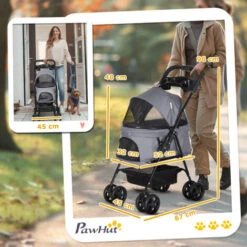PawHut Passeggino Per Cani Piccoli Pieghevole Con Guinzaglio Di Sicurezza E Cestino Portaoggetti Grigio 9 PawHut Passeggino Per Cani Piccoli Pieghevole Con Guinzaglio Di Sicurezza E Cestino Portaoggetti Grigio -Cibi per cani in Italia 35008381 3