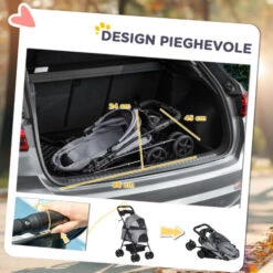 PawHut Passeggino Per Cani Piccoli Pieghevole Con Guinzaglio Di Sicurezza E Cestino Portaoggetti Grigio 11 PawHut Passeggino Per Cani Piccoli Pieghevole Con Guinzaglio Di Sicurezza E Cestino Portaoggetti Grigio -Cibi per cani in Italia 35008381 5