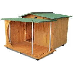Cuccia In Legno Per Cani Da Esterno Rinforzata Mod. Oasi Con Veranda Terrazzo Coperto Verde MADE IN ITALY BB - Barboncino Senza TENDINA 72x89xH53