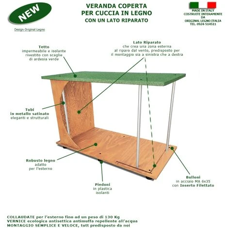 Cuccia In Legno Per Cani Da Esterno Rinforzata Mod. Oasi Con Veranda Terrazzo Coperto Verde MADE IN ITALY BB - Barboncino Senza TENDINA 72x89xH53 5 Cuccia In Legno Per Cani Da Esterno Rinforzata Mod. Oasi Con Veranda Terrazzo Coperto Verde MADE IN ITALY BB - Barboncino Senza TENDINA 72x89xH53 - immagine 3