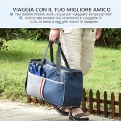 PawHut Trasportino Per Cani E Gatti In Oxford, Cuscino Rimovibile E Lavabile, Con Rete Traspirante, 47x20x28cm, Blu -Cibi per cani in Italia 36286530 4
