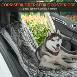 PawHut Telo Coprisedile Per Auto Effetto Velluto Con Fondo Antiscivolo E Cinghie Di Fissaggio, 160x145cm, Grigio -Cibi per cani in Italia 36286545 4