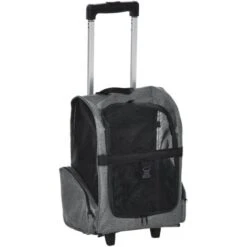 PawHut Trasportino Zaino Per Cani E Gatti Con Tasche Laterali, Maniglia Telescopica E Ruote, 42x25x55cm, Grigio