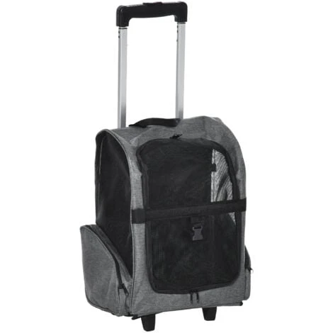 PawHut Trasportino Zaino Per Cani E Gatti Con Tasche Laterali, Maniglia Telescopica E Ruote, 42x25x55cm, Grigio 3 PawHut Trasportino Zaino Per Cani E Gatti Con Tasche Laterali, Maniglia Telescopica E Ruote, 42x25x55cm, Grigio