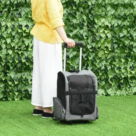 PawHut Trasportino Zaino Per Cani E Gatti Con Tasche Laterali, Maniglia Telescopica E Ruote, 42x25x55cm, Grigio 4 PawHut Trasportino Zaino Per Cani E Gatti Con Tasche Laterali, Maniglia Telescopica E Ruote, 42x25x55cm, Grigio - immagine 2