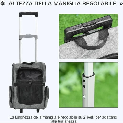 PawHut Trasportino Zaino Per Cani E Gatti Con Tasche Laterali, Maniglia Telescopica E Ruote, 42x25x55cm, Grigio 7 PawHut Trasportino Zaino Per Cani E Gatti Con Tasche Laterali, Maniglia Telescopica E Ruote, 42x25x55cm, Grigio - immagine 5