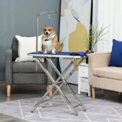 PawHut Tavolo Toelettatura Pieghevole, Braccio Regolabile E Guinzaglio, 70x45x74-81cm, Blu -Cibi per cani in Italia 36606673 2