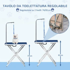 PawHut Tavolo Toelettatura Pieghevole, Braccio Regolabile E Guinzaglio, 70x45x74-81cm, Blu -Cibi per cani in Italia 36606673 4