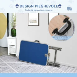 PawHut Tavolo Toelettatura Pieghevole, Braccio Regolabile E Guinzaglio, 70x45x74-81cm, Blu -Cibi per cani in Italia 36606673 5