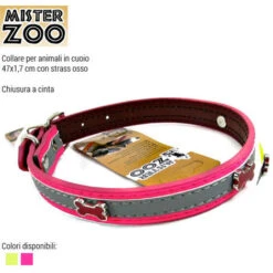 Collare Per Cani Cuccioli Gatti Animali In Cuoio 42 Cm Vari Colori Strass Osso