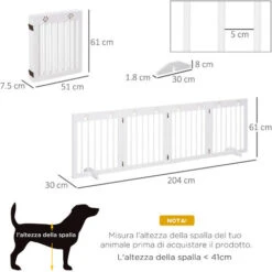 PawHut Cancellino Per Cani Pieghevole A 4 Sezioni Cancelletto Di Sicurezza In Legno Di Pino - Bianco -Cibi per cani in Italia 41949854 3
