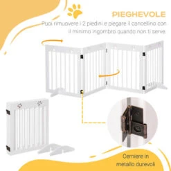 PawHut Cancellino Per Cani Pieghevole A 4 Sezioni Cancelletto Di Sicurezza In Legno Di Pino - Bianco -Cibi per cani in Italia 41949854 4