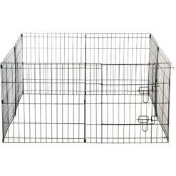 PawHut Recinto Per Cani Gatti Cuccioli Roditori Recinzione Rete Gabbia 8 Pezzi 61 X 61cm Nero