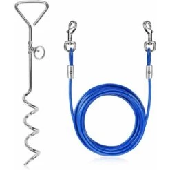 SOEKAVIA Guinzaglio Per Cani Con Ancoraggio A Spirale, Cavo Per Legare Per Cani Da 5 M Con Picchetto A Spirale Da 40 Cm Per Cani Fino A 120 Libbre Per Gioco, Campo E Cortile Nel Terreno (blu)