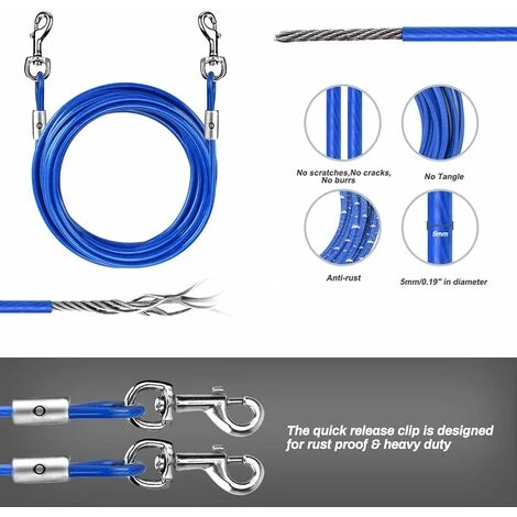 SOEKAVIA Guinzaglio Per Cani Con Ancoraggio A Spirale, Cavo Per Legare Per Cani Da 5 M Con Picchetto A Spirale Da 40 Cm Per Cani Fino A 120 Libbre Per Gioco, Campo E Cortile Nel Terreno (blu) 4 SOEKAVIA Guinzaglio Per Cani Con Ancoraggio A Spirale, Cavo Per Legare Per Cani Da 5 M Con Picchetto A Spirale Da 40 Cm Per Cani Fino A 120 Libbre Per Gioco, Campo E Cortile Nel Terreno (blu) - immagine 2