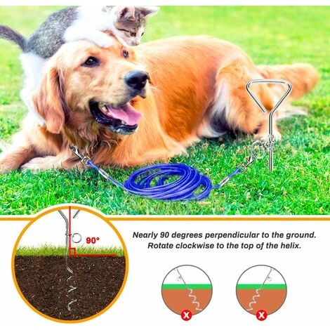 SOEKAVIA Guinzaglio Per Cani Con Ancoraggio A Spirale, Cavo Per Legare Per Cani Da 5 M Con Picchetto A Spirale Da 40 Cm Per Cani Fino A 120 Libbre Per Gioco, Campo E Cortile Nel Terreno (blu) 6 SOEKAVIA Guinzaglio Per Cani Con Ancoraggio A Spirale, Cavo Per Legare Per Cani Da 5 M Con Picchetto A Spirale Da 40 Cm Per Cani Fino A 120 Libbre Per Gioco, Campo E Cortile Nel Terreno (blu) - immagine 4