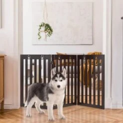 COSTWAY Cancello Di Legno Per Animali, Cancello Pieghevole Per Cani Con Cerniere Flessibili A 360° E 3/4 Pannelli, Recinto Interno Per Animali Per Casa Scale Porta D’Ingresso (Marrone, 3 Pannelli) -Cibi per cani in Italia 44637659 3