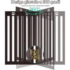 COSTWAY Cancello Di Legno Per Animali, Cancello Pieghevole Per Cani Con Cerniere Flessibili A 360° E 3/4 Pannelli, Recinto Interno Per Animali Per Casa Scale Porta D’Ingresso (Marrone, 3 Pannelli) -Cibi per cani in Italia 44637659 4